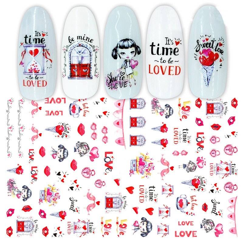 Valentinstag Nail Art Aufkleber " Herz Und Lip Mädchen von RoseBudsDesignGoods