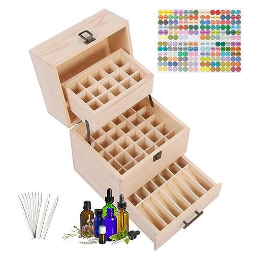 RoseFlower 3 Etage Holz Ätherisches Öl Organisator Behälter Duftöle Display Ständer, 59 Löcher Aufbewahrungsboxen Raumdüftezubehör Koffer für Nagellack Duftöle Kosmetik Duftöldiffusoren Lippenstift von RoseFlower