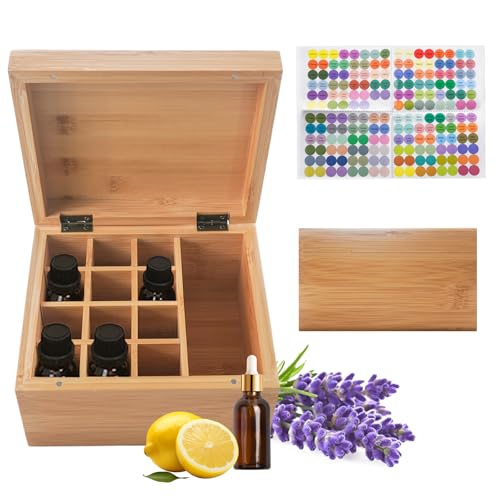 RoseFlower Bambus Ätherisches Öl Organisator Behälter Duftöle Display Ständer, 13 Löcher Aufbewahrungsboxen Raumdüftezubehör Koffer für Nagellack, Duftöle, Kosmetik, Duftöldiffusoren und Lippenstift von RoseFlower