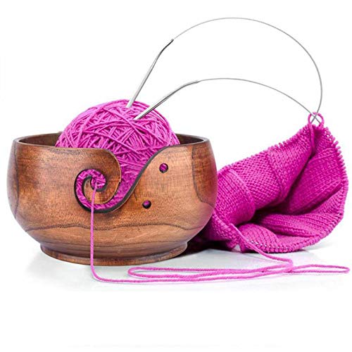 RoseFlower Garnschale aus Holz, Multifunktionale Portable Handgefertigte Garn-Aufbewahrungsschüssel mit geschnitzten und gebohrten Löchern für Stricken Häkeln Für Heim- Und Nähfans-20 * 7CM von RoseFlower