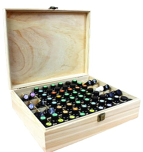 RoseFlower Holz Ätherisches Öl Organisator Behälter Duftöle Display Ständer, 68 Löcher Aufbewahrungsboxen Raumdüftezubehör Koffer für Nagellack, Duftöle, Kosmetik, Duftöldiffusoren und Lippenstift von RoseFlower