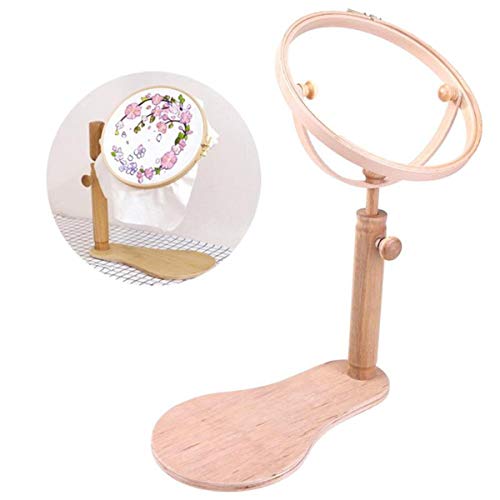 RoseFlower Natürliche Holz Kreuzstich Rahmen Set, 360 Grad Drehbar Runde Stickständer Hoop Stickrahmen Nähwerkzeuge - Kreuzstich-Bodenständer Stickerei Schoßrahmen Holz-Stickrahmen Durchmesser: 24 cm von RoseFlower