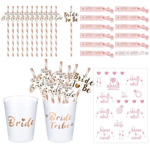 12 Stück JGA Becher 450ml Team Bride Tassen Wiederverwendbar Bachelorette Party Cup Party Accessories Deko Rosegold für Bridal Shower Verlobungsfeier Junggesellenabschied frauen Party von Rosedreamer