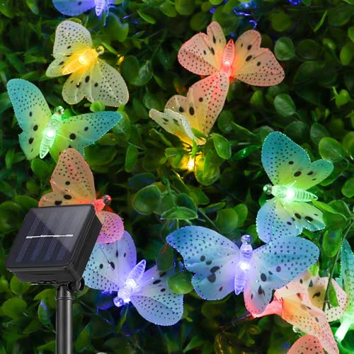 Solar Lichterkette Aussen 5M 20 LED Schmetterlingen Bunt Lichterkette Outdoor, Wasserdichte Schmetterling Lichterketten 8 Modi Solar Deko für Garten Gazebo Terrasse Balkon Dekoration Bäume Hochzeiten von Rosedreamer