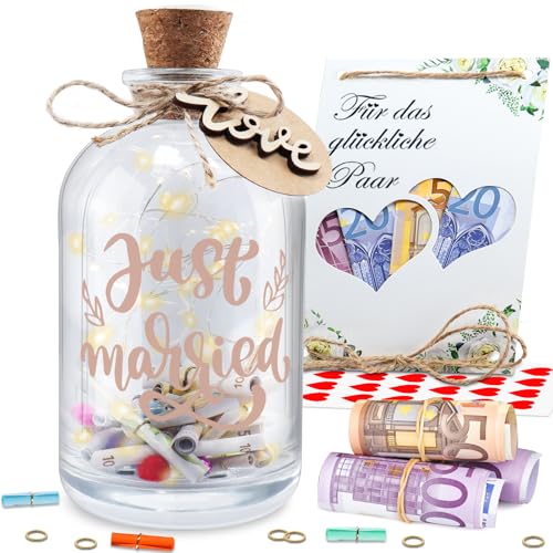 LED Flaschenlicht Hochzeit Hochzeitsgeschenke Geld für Brautpaar Geldgeschenke Hochzeit Verpackungen Hochzeitsgeschenke Geld Spardose Leuchtflasche für Frisch Verliebte Geburtstag (Just Marriage) von Roselee