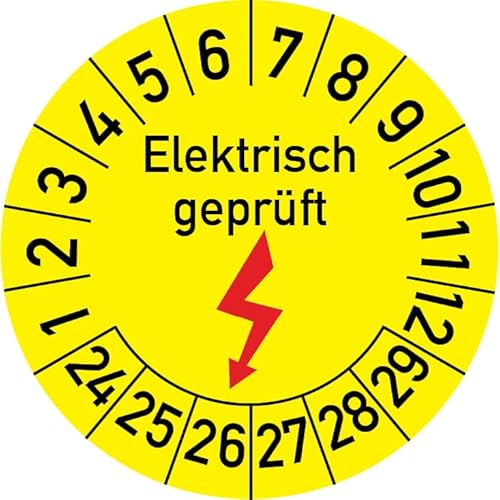 Elektrisch geprüft Prüfplakette, 100 Stück, in verschiedenen Größen, Prüfetikett Prüfsiegel Plakette Elektroprüfung (25 mm Ø) von Rosenbaum Offsetdruck