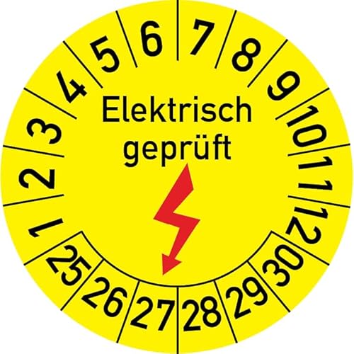 Elektrisch geprüft Prüfplakette, 500 Stück, in verschiedenen Größen, Prüfetikett Prüfsiegel Plakette Elektroprüfung (25 mm Ø) von Rosenbaum Offsetdruck