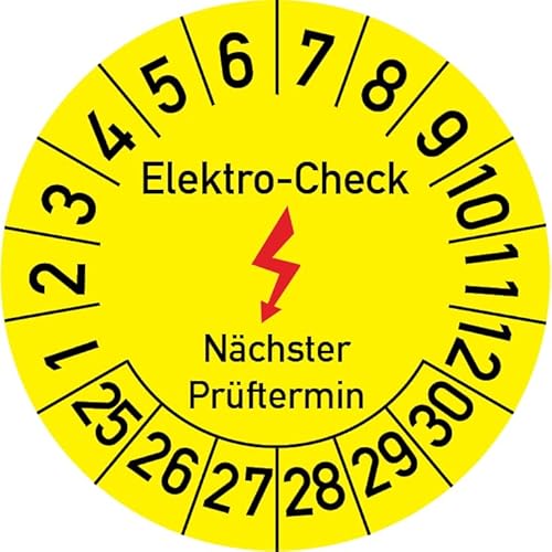 Elektro-Check Prüfplakette, 250 Stück, in verschiedenen Größen, Prüfetikett Prüfsiegel Plakette Elektro-Prüfung (25 mm Ø) von Rosenbaum Offsetdruck