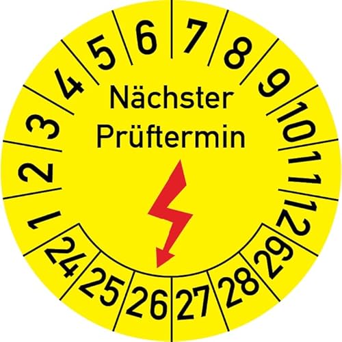 Elektroprüfung Nächster Prüftermin Prüfplakette, 100 Stück, in verschiedenen Größen, Prüfetikett Prüfsiegel Plakette Elektro-Prüfung (25 mm Ø) von Rosenbaum Offsetdruck