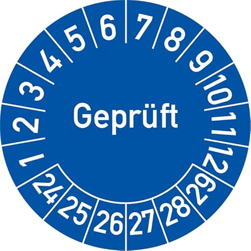 Geprüft Prüfplakette, 100 Stück, in verschiedenen Farben und Größen, Prüfetikett Prüfsiegel Plakette (25 mm Ø, Blau) von Rosenbaum Offsetdruck