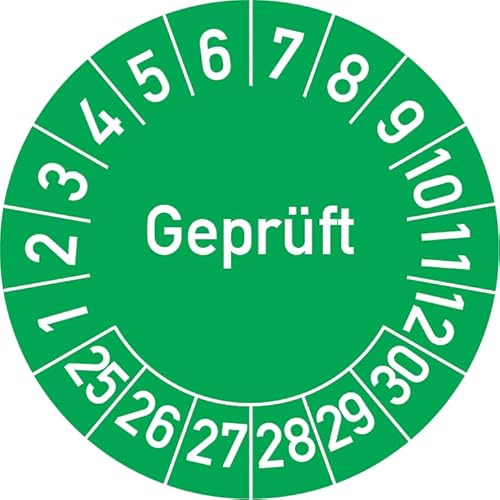 Geprüft Prüfplakette, 100 Stück, in verschiedenen Farben und Größen, Prüfetikett Prüfsiegel Plakette (25 mm Ø, Grün) von Rosenbaum Offsetdruck