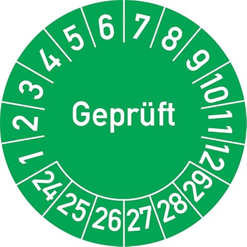 Geprüft Prüfplakette, 250 Stück, in verschiedenen Farben und Größen, Prüfetikett Prüfsiegel Plakette (20 mm Ø, Grün) von Rosenbaum Offsetdruck