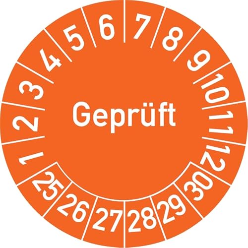 Geprüft Prüfplakette, 500 Stück, in verschiedenen Farben und Größen, Prüfetikett Prüfsiegel Plakette (30 mm Ø, Orange) von Rosenbaum Offsetdruck