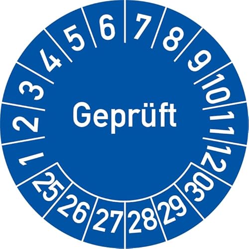 Geprüft Prüfplakette, 500 Stück, in verschiedenen Farben und Größen, Prüfetikett Prüfsiegel Plakette (35 mm Ø, Blau) von Rosenbaum Offsetdruck