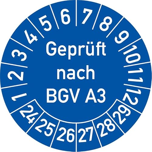 Geprüft nach BGV A3 Prüfplakette, 250 Stück, in verschiedenen Farben und Größen, Prüfetikett Prüfsiegel Plakette (20 mm Ø, Blau) von Rosenbaum Offsetdruck