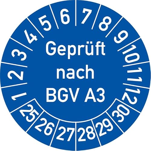 Geprüft nach BGV A3 Prüfplakette, 250 Stück, in verschiedenen Farben und Größen, Prüfetikett Prüfsiegel Plakette (20 mm Ø, Blau) von Rosenbaum Offsetdruck