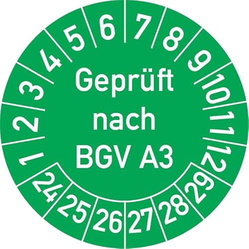 Geprüft nach BGV A3 Prüfplakette, 250 Stück, in verschiedenen Farben und Größen, Prüfetikett Prüfsiegel Plakette (30 mm Ø, Grün) von Rosenbaum Offsetdruck