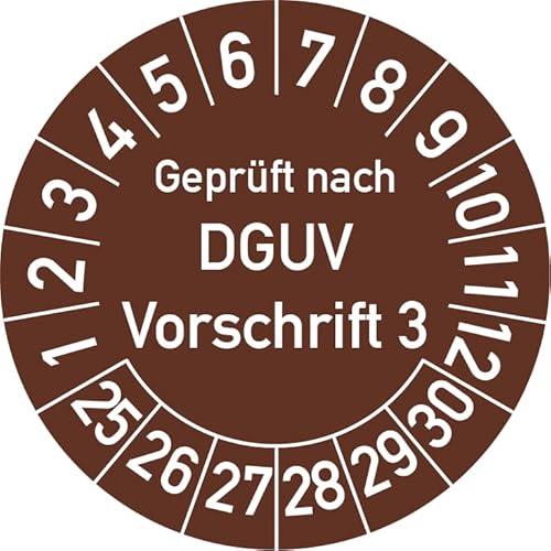 Geprüft nach DGUV Vorschrift 3 Prüfplakette, 100 Stück, in verschiedenen Farben und Größen, Prüfetikett Prüfsiegel Plakette DGUV V3 (20 mm Ø, Braun) von Rosenbaum Offsetdruck