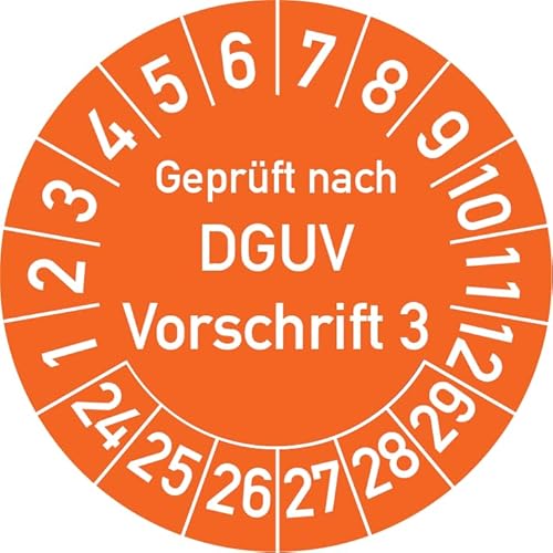 Geprüft nach DGUV Vorschrift 3 Prüfplakette, 100 Stück, in verschiedenen Farben und Größen, Prüfetikett Prüfsiegel Plakette DGUV V3 (20 mm Ø, Orange) von Rosenbaum Offsetdruck