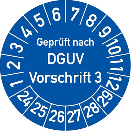 Geprüft nach DGUV Vorschrift 3 Prüfplakette, 100 Stück, in verschiedenen Farben und Größen, Prüfetikett Prüfsiegel Plakette DGUV V3 (25 mm Ø, Blau) von Rosenbaum Offsetdruck