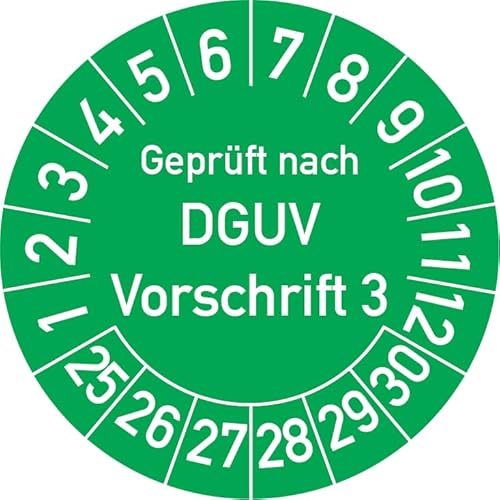 Geprüft nach DGUV Vorschrift 3 Prüfplakette, 100 Stück, in verschiedenen Farben und Größen, Prüfetikett Prüfsiegel Plakette DGUV V3 (30 mm Ø, Grün) von Rosenbaum Offsetdruck