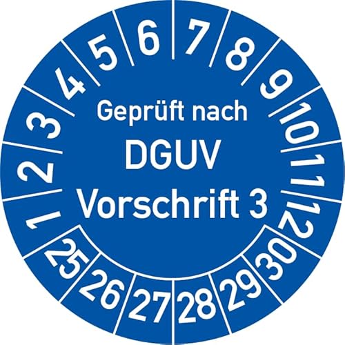 Geprüft nach DGUV Vorschrift 3 Prüfplakette, 250 Stück, in verschiedenen Farben und Größen, Prüfetikett Prüfsiegel Plakette DGUV V3 (20 mm Ø, Blau) von Rosenbaum Offsetdruck