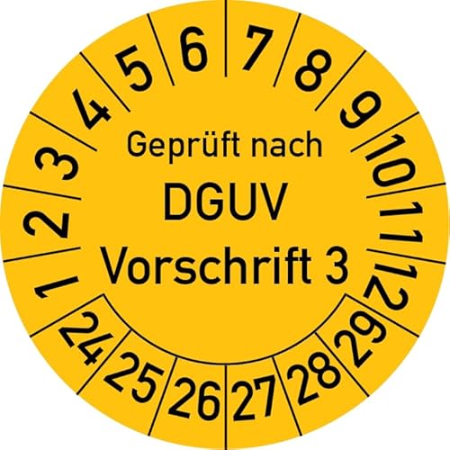 Geprüft nach DGUV Vorschrift 3 Prüfplakette, 250 Stück, in verschiedenen Farben und Größen, Prüfetikett Prüfsiegel Plakette DGUV V3 (35 mm Ø, Gelb) von Rosenbaum Offsetdruck