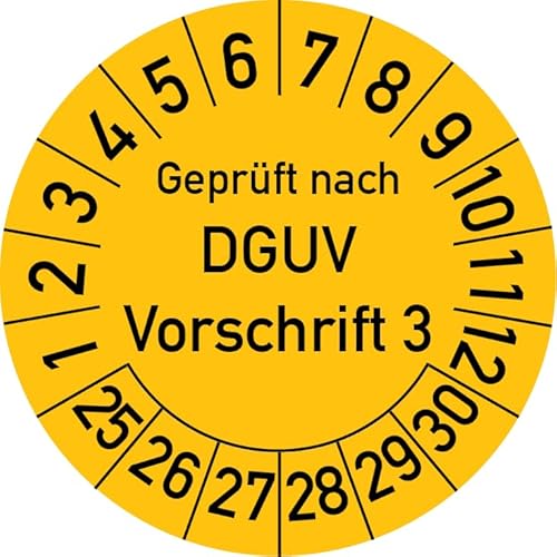 Geprüft nach DGUV Vorschrift 3 Prüfplakette, 250 Stück, in verschiedenen Farben und Größen, Prüfetikett Prüfsiegel Plakette DGUV V3 (35 mm Ø, Gelb) von Rosenbaum Offsetdruck