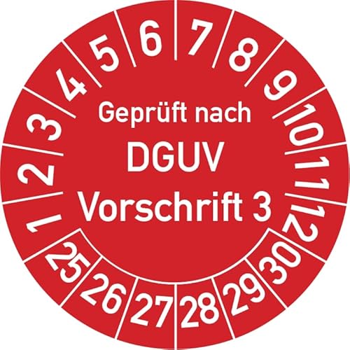 Geprüft nach DGUV Vorschrift 3 Prüfplakette, 500 Stück, in verschiedenen Farben und Größen, Prüfetikett Prüfsiegel Plakette DGUV V3 (25 mm Ø, Rot) von Rosenbaum Offsetdruck