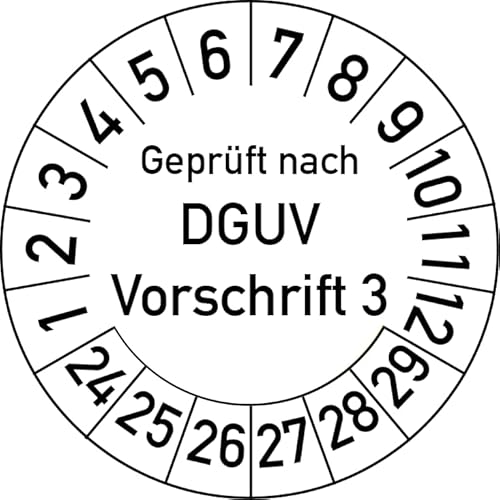 Geprüft nach DGUV Vorschrift 3 Prüfplakette, 500 Stück, in verschiedenen Farben und Größen, Prüfetikett Prüfsiegel Plakette DGUV V3 (25 mm Ø, Weiß) von Rosenbaum Offsetdruck