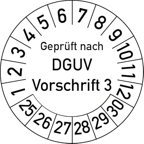 Geprüft nach DGUV Vorschrift 3 Prüfplakette, 500 Stück, in verschiedenen Farben und Größen, Prüfetikett Prüfsiegel Plakette DGUV V3 (30 mm Ø, Weiß) von Rosenbaum Offsetdruck