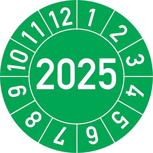 Jahresprüfplakette 2025 in verschiedenen Farben und Größen, 100 Stück, Prüfetikett Prüfplakette Jahresplakette (30 mm Ø, Grün) von Rosenbaum Offsetdruck