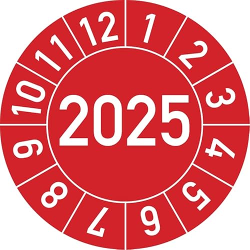 Jahresprüfplakette 2025 in verschiedenen Farben und Größen, 100 Stück, Prüfetikett Prüfplakette Jahresplakette (35 mm Ø, Rot) von Rosenbaum Offsetdruck