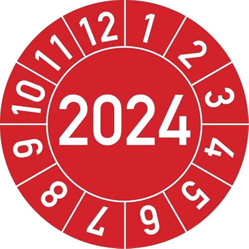 Jahresprüfplakette 2024 in verschiedenen Farben und Größen, 100 Stück, Prüfetikett Prüfplakette Jahresplakette (25 mm Ø, Rot) von Rosenbaum Offsetdruck