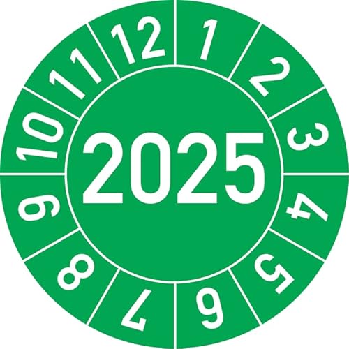 Jahresprüfplakette 2025 in verschiedenen Farben und Größen, 500 Stück, Prüfetikett Prüfplakette Jahresplakette (20 mm Ø, Grün) von Rosenbaum Offsetdruck