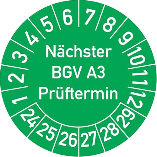 Nächster BGV A3 Prüftermin Prüfplakette, 100 Stück, in verschiedenen Farben und Größen, Prüfetikett Prüfsiegel Plakette (20 mm Ø, Grün) von Rosenbaum Offsetdruck
