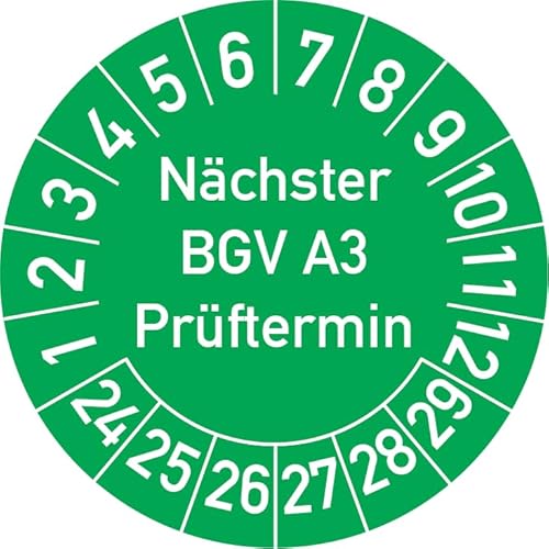 Nächster BGV A3 Prüftermin Prüfplakette, 500 Stück, in verschiedenen Farben und Größen, Prüfetikett Prüfsiegel Plakette (30 mm Ø, Grün) von Rosenbaum Offsetdruck