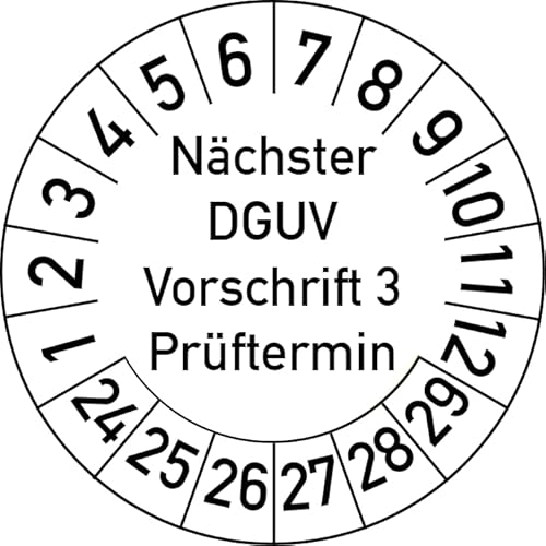 Nächster DGUV Vorschrift 3 Prüftermin Prüfplakette, 100 Stück, in verschiedenen Farben und Größen, Prüfetikett Prüfsiegel Plakette Nächste Prüfung DGUV V3 (25 mm Ø, Weiß) von Rosenbaum Offsetdruck