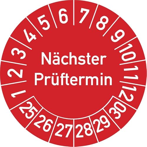 Nächster Prüftermin Prüfplakette, 100 Stück, in verschiedenen Farben und Größen, Prüfetikett Prüfsiegel Plakette (20 mm Ø, Rot) von Rosenbaum Offsetdruck