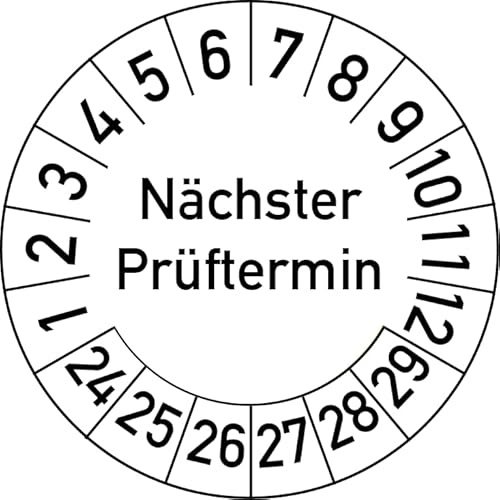 Nächster Prüftermin Prüfplakette, 100 Stück, in verschiedenen Farben und Größen, Prüfetikett Prüfsiegel Plakette (25 mm Ø, Weiß) von Rosenbaum Offsetdruck