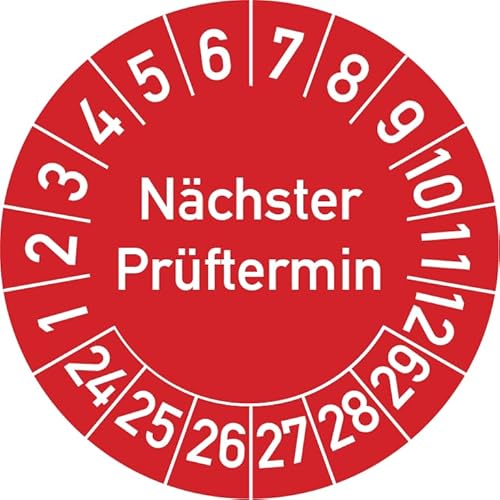 Nächster Prüftermin Prüfplakette, 100 Stück, in verschiedenen Farben und Größen, Prüfetikett Prüfsiegel Plakette (30 mm Ø, Rot) von Rosenbaum Offsetdruck