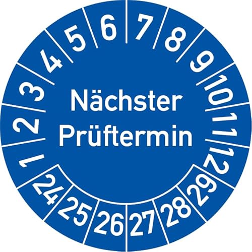 Nächster Prüftermin Prüfplakette, 250 Stück, in verschiedenen Farben und Größen, Prüfetikett Prüfsiegel Plakette (20 mm Ø, Blau) von Rosenbaum Offsetdruck