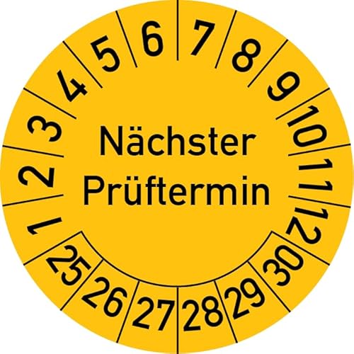 Nächster Prüftermin Prüfplakette, 250 Stück, in verschiedenen Farben und Größen, Prüfetikett Prüfsiegel Plakette (20 mm Ø, Gelb) von Rosenbaum Offsetdruck