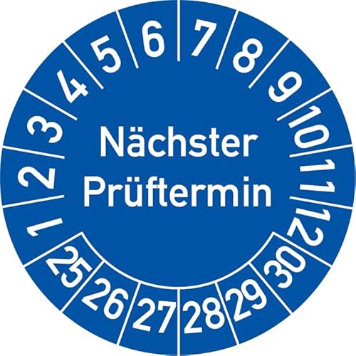 Nächster Prüftermin Prüfplakette, 250 Stück, in verschiedenen Farben und Größen, Prüfetikett Prüfsiegel Plakette (35 mm Ø, Blau) von Rosenbaum Offsetdruck