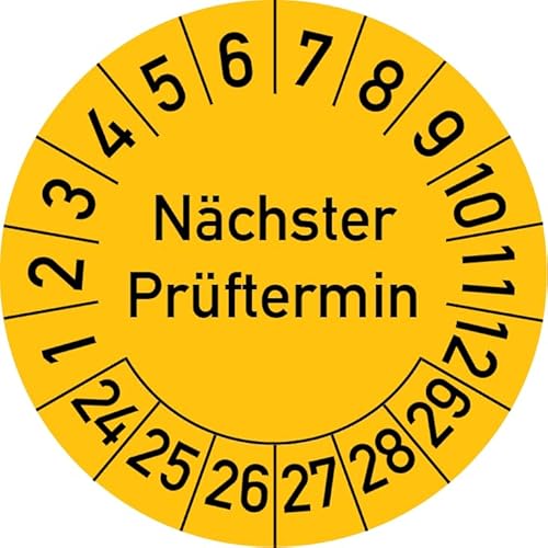 Nächster Prüftermin Prüfplakette, 250 Stück, in verschiedenen Farben und Größen, Prüfetikett Prüfsiegel Plakette (35 mm Ø, Gelb) von Rosenbaum Offsetdruck