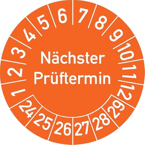Nächster Prüftermin Prüfplakette, 500 Stück, in verschiedenen Farben und Größen, Prüfetikett Prüfsiegel Plakette (30 mm Ø, Orange) von Rosenbaum Offsetdruck
