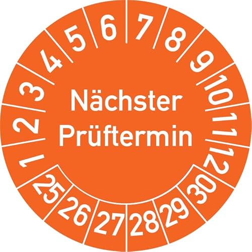 Nächster Prüftermin Prüfplakette, 500 Stück, in verschiedenen Farben und Größen, Prüfetikett Prüfsiegel Plakette (30 mm Ø, Orange) von Rosenbaum Offsetdruck