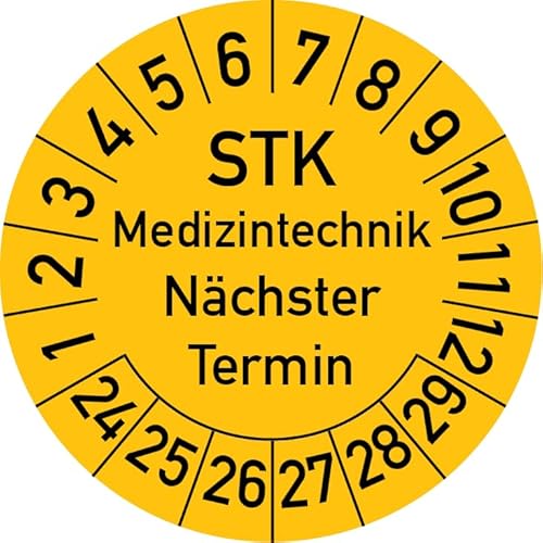 STK Medizintechnik Nächster Termin Prüfplakette, 100 Stück, in verschiedenen Farben und Größen, Prüfetikett Prüfsiegel Plakette STK Prüfung (30 mm Ø, Gelb) von Rosenbaum Offsetdruck