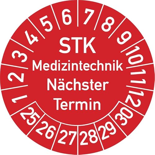 STK Medizintechnik Nächster Termin Prüfplakette, 100 Stück, in verschiedenen Farben und Größen, Prüfetikett Prüfsiegel Plakette STK Prüfung (30 mm Ø, Rot) von Rosenbaum Offsetdruck