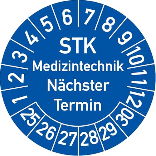 STK Medizintechnik Nächster Termin Prüfplakette, 100 Stück, in verschiedenen Farben und Größen, Prüfetikett Prüfsiegel Plakette STK Prüfung (30 mm Ø, Blau) von Rosenbaum Offsetdruck